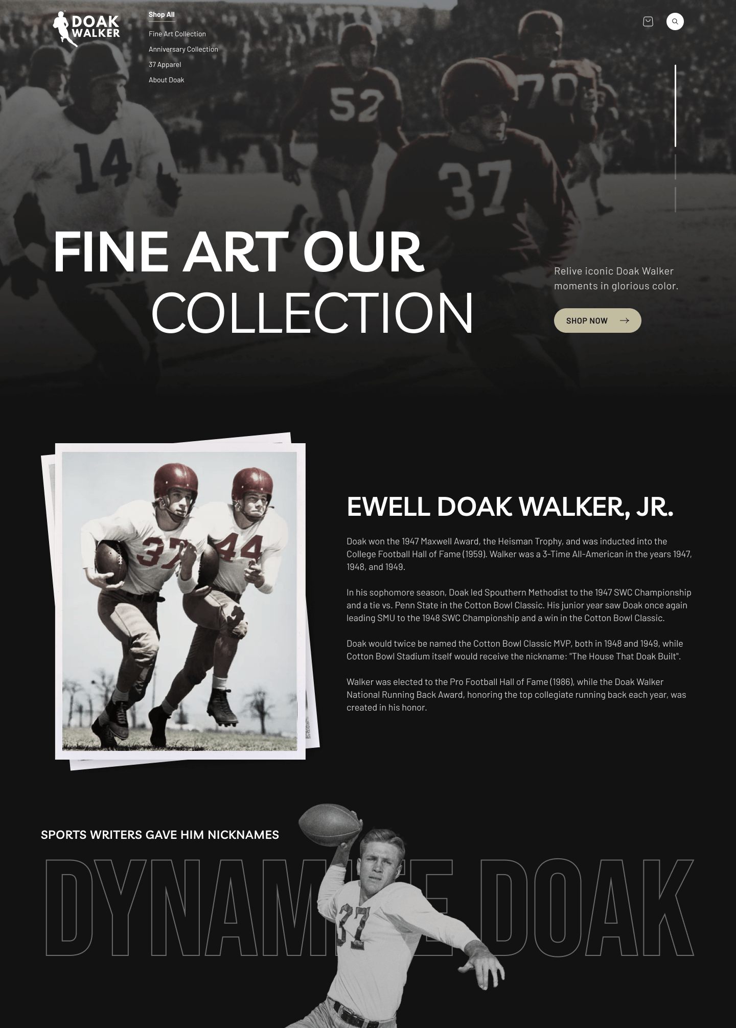 Ecommerce Development 1 A vintage-style webpage featuring images and text about Doak Walker, a notable football player, showcases unlimited graphic design finesse. With black-and-white photos of him in action and details on career highlights, the bold layout evokes nostalgia while celebrating his legacy.