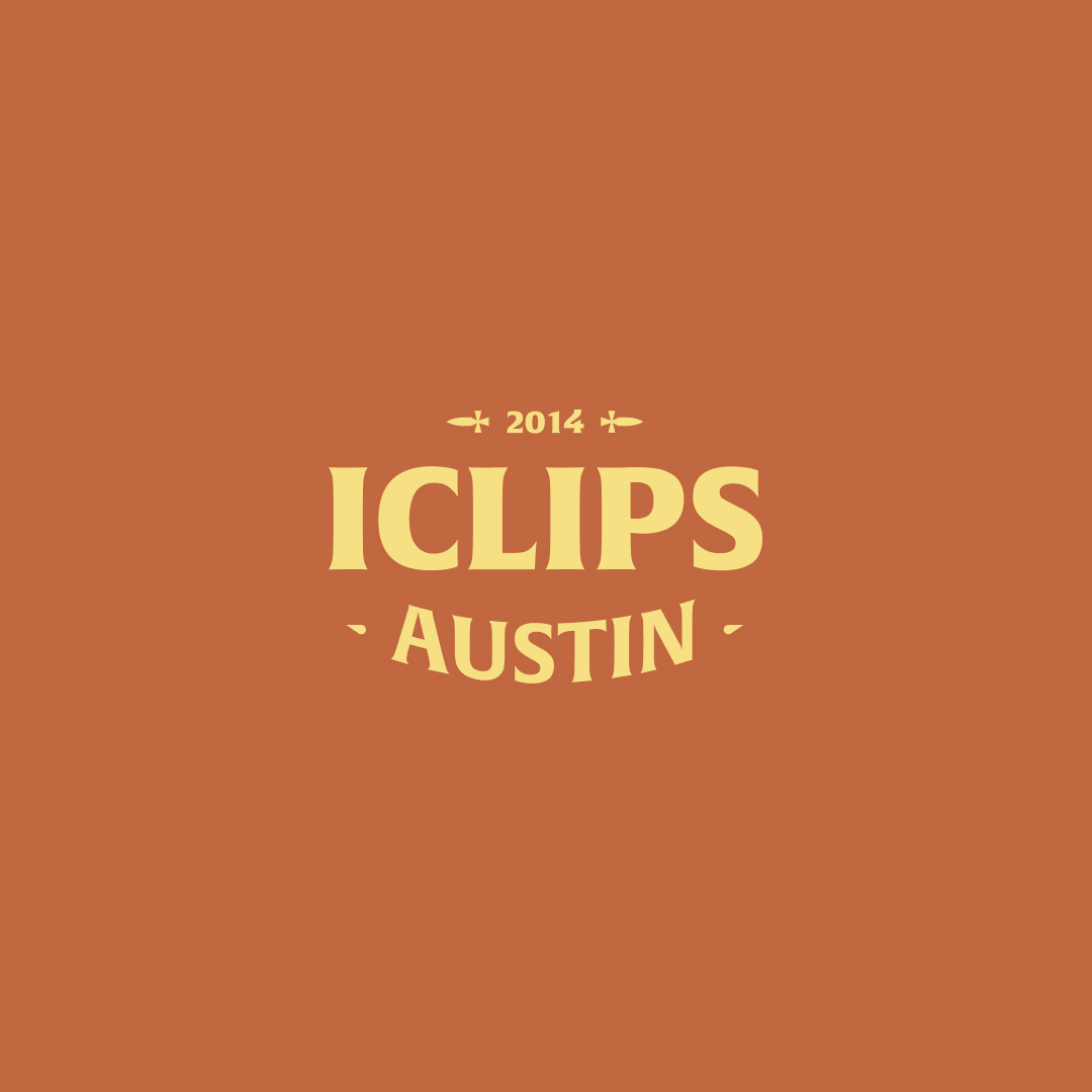 Full service 6 Text on an orange background reads 2014 ICLIPS Austin in a stylized font, capturing the essence of unlimited graphic design possibilities with a hint of creative flair.